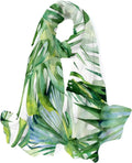 Hyjoy Watercolor Green Leaves Long Silk Neck Scarf Lightweight Shawl Wrap Scarves for Women Girls