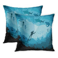 Blue Sea Divers and Sharks Reef Underwater Wildlife Under Adventure Aquatic Big PillowCase Pillow Cover 20x20 inch Set of 2