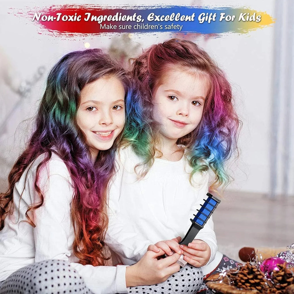 Hair Chalk Dye Combs, 10 Bright Temporary Hair Chalk Pens Easy Washable Hair Dye Pens Colourful, for Halloween Makeup Birthday for Girls Kids