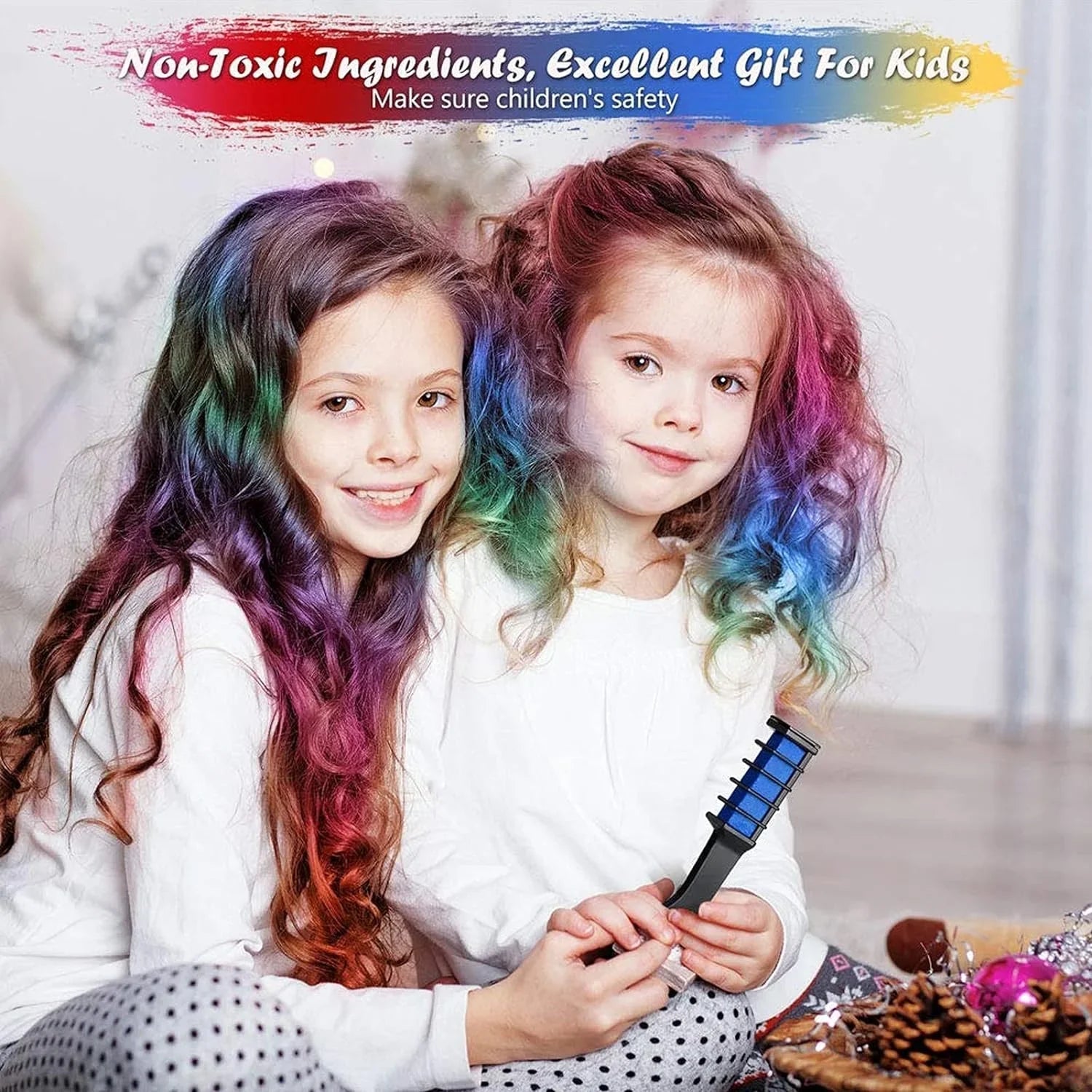 Hair Chalk Dye Combs, 10 Bright Temporary Hair Chalk Pens Easy Washable Hair Dye Pens Colourful, for Halloween Makeup Birthday for Girls Kids