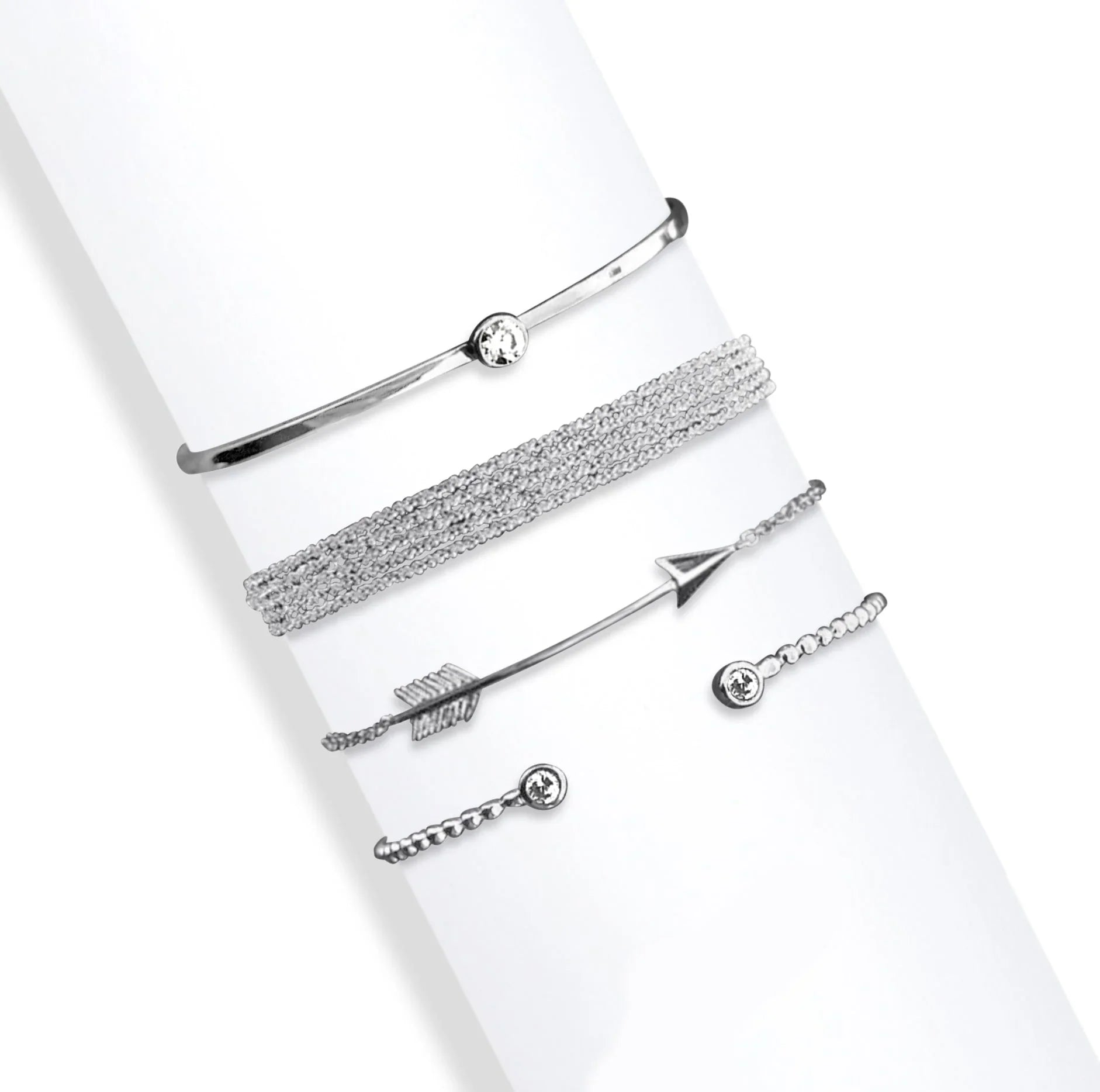 Silvertone Clear Arrow And Multi Strand Swarovski Crystal Bracelet Set