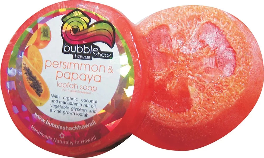 Hawaiian Bubble Shack Loofah Glycerin Soap Persimmon And Papaya 4 bars