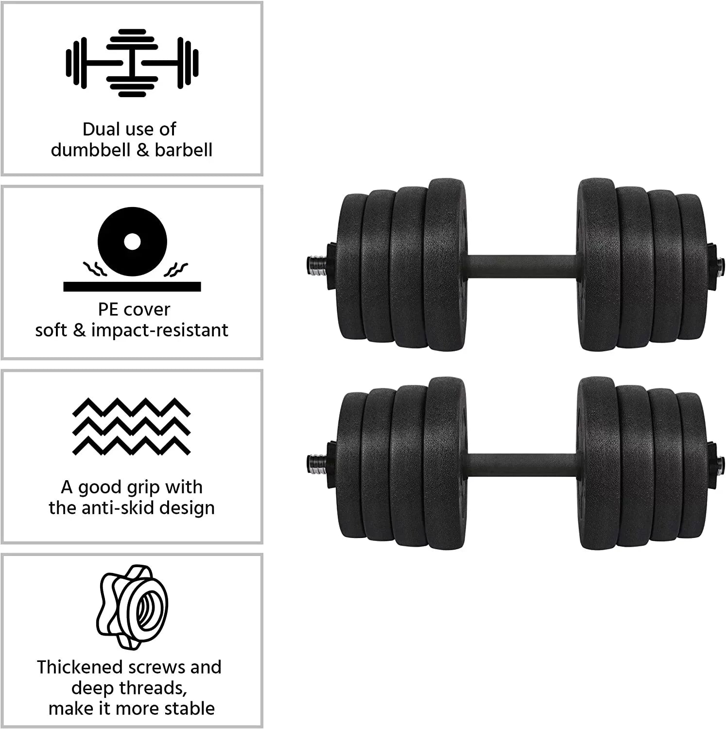 66LB Weight Dumbbell Set, Fitness Adjustable Cap Gym/home Barbell Plates Body Workout for Women and Men Strength Training