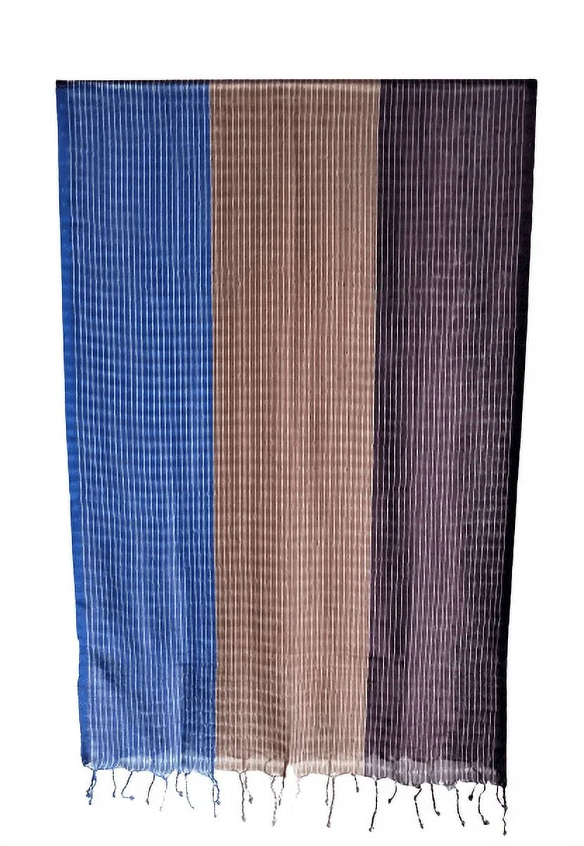 Tricolor Thin Striped Shawl - Blue/Brown