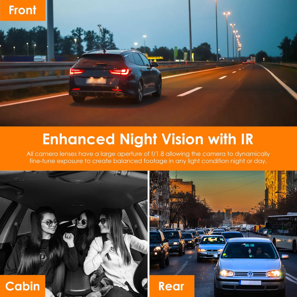 Rexing  Pro  Dash Cam, 3-Channel Front/Cabin/Rear 1080p Recording with Wi-Fi and
