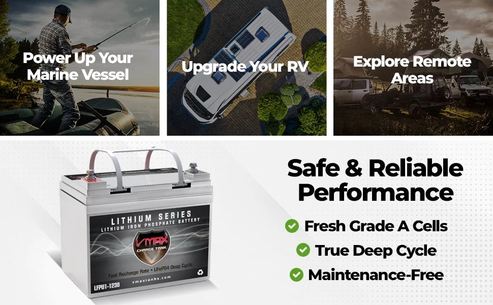 '-1230 Group  12V Drop-In-Ready Marine Battery 385Wh 30AH Lithium Iron LiFePO4 with built in  Lightweight ideal for Small Boats, Canoe Kayak Inflatable (8.4LBS)