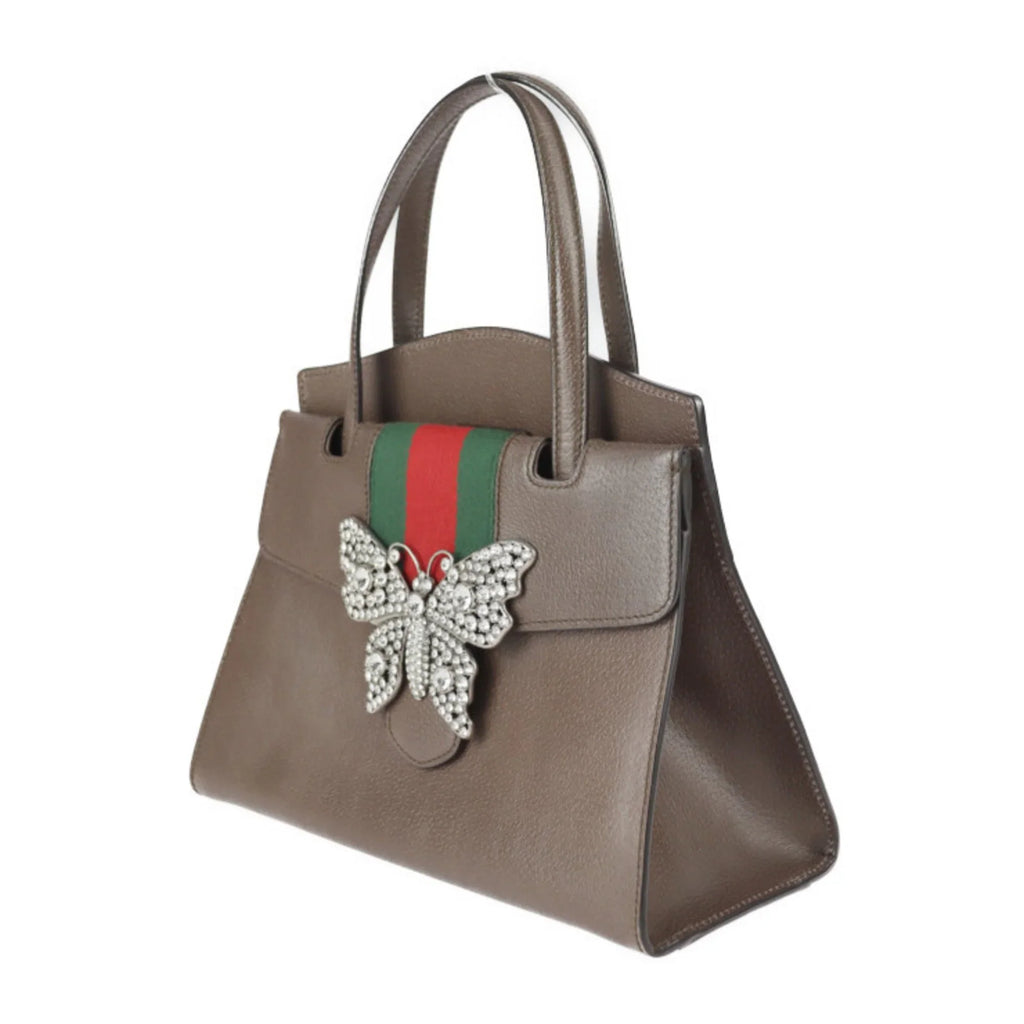 Pre-Owned  Gucci Totem Sherry Handbag 505342 Leather Rhinestone Brown 2WAY Shoulder Bag Butterfly Motif (Good)