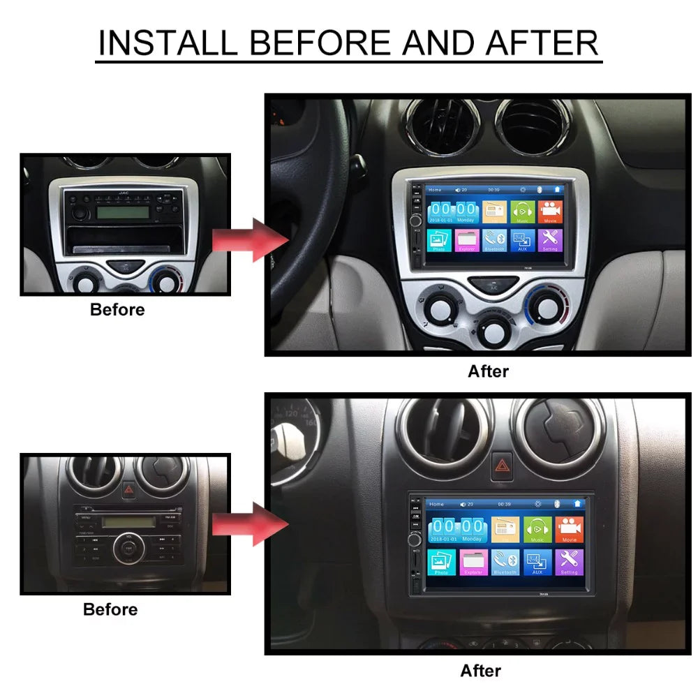 Polarlander Car Stereo Car Audio Double Din 7-inch  Touch Screen Car radio Player with Multimedia     /4/3 mirror link function Bluetooth with 4LED backup camera
