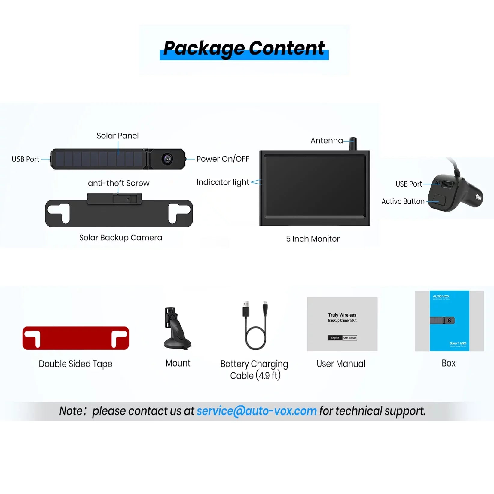 Solar Wireless Backup Camera Systems for Campervan,Trailer Rear View Backup Reverse Camera with 3350mAh Built-in Battery