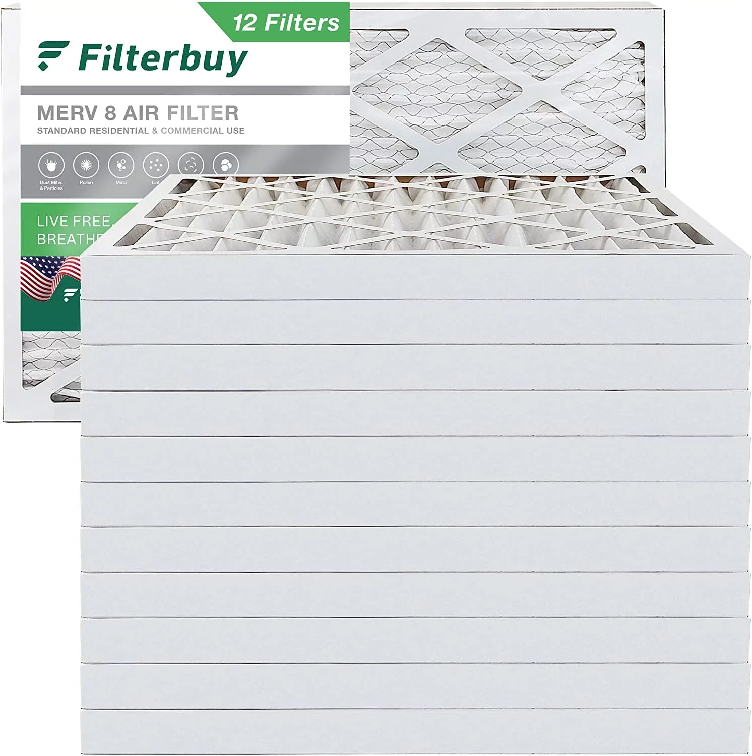 Filterbuy 12x24x2  8 Pleated   Furnace Air Filters (12-Pack)
