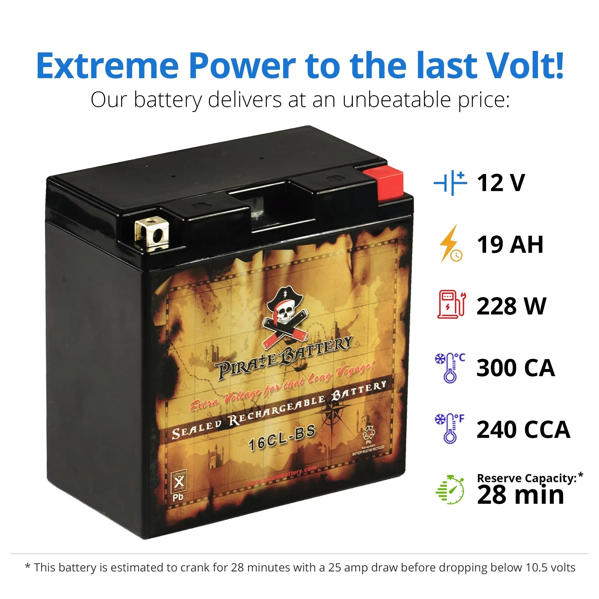 Pirate Battery Yb16cl-b (16cl-bs 12 Volts,19 Ah, 240 Cca) Jet Ski Battery for Brp Sea-doo All Other Models 1994