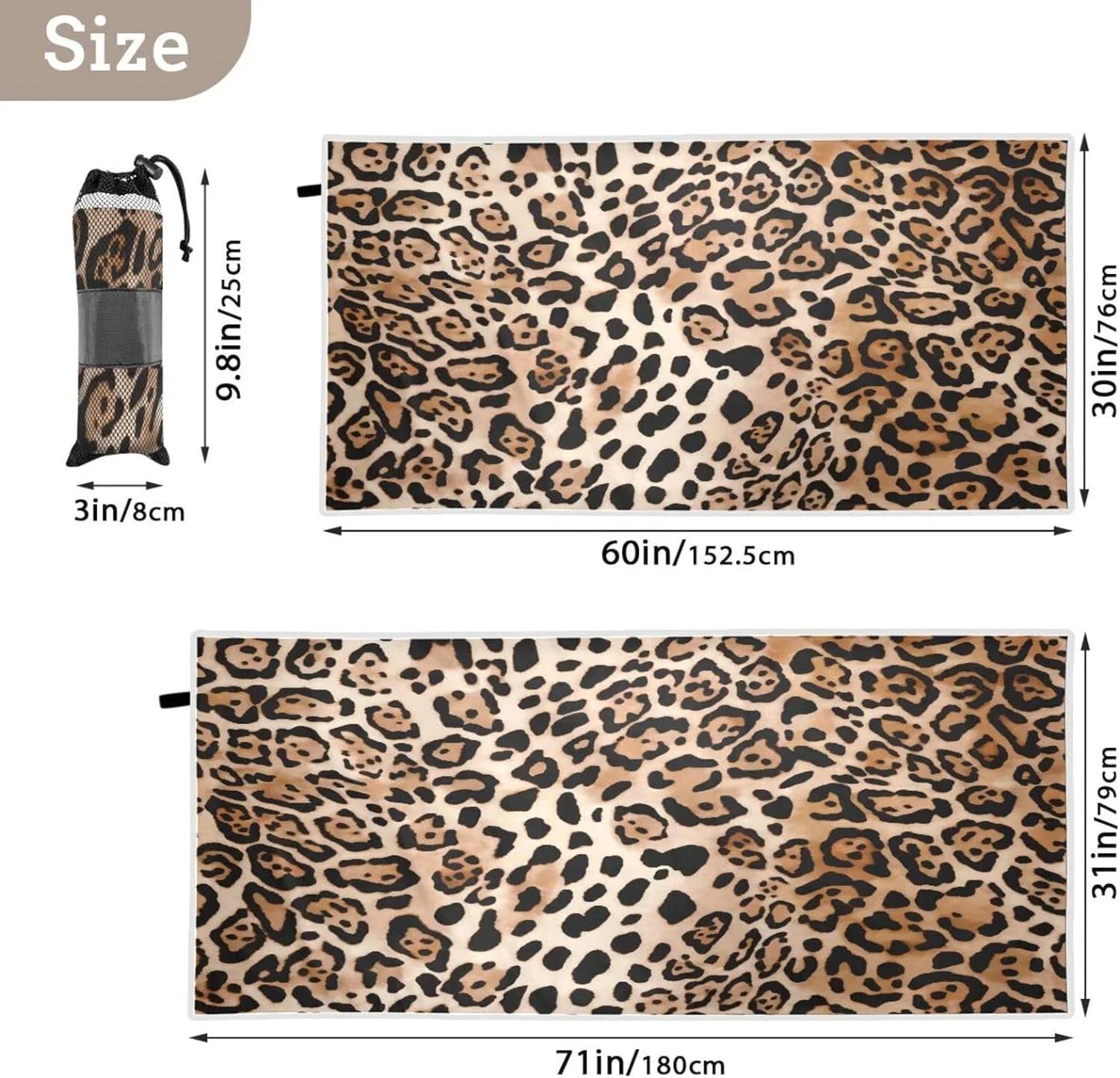 Bestwell Leopard Print Beach Towel Oversized Towel Blanket, Thin Lightweight Microfiber Sand Free Quick Dry Towel, 30”” Multipurpose Pool Bath Yoga Swim Shower Towel