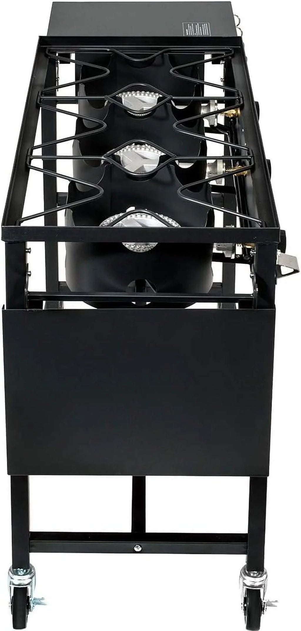 Portable Propane 87,000- Triple-Burner Outdoor Camp Stove Side Table Patio Cooking Wheel /Regulator 4 Hook Utensil Holder