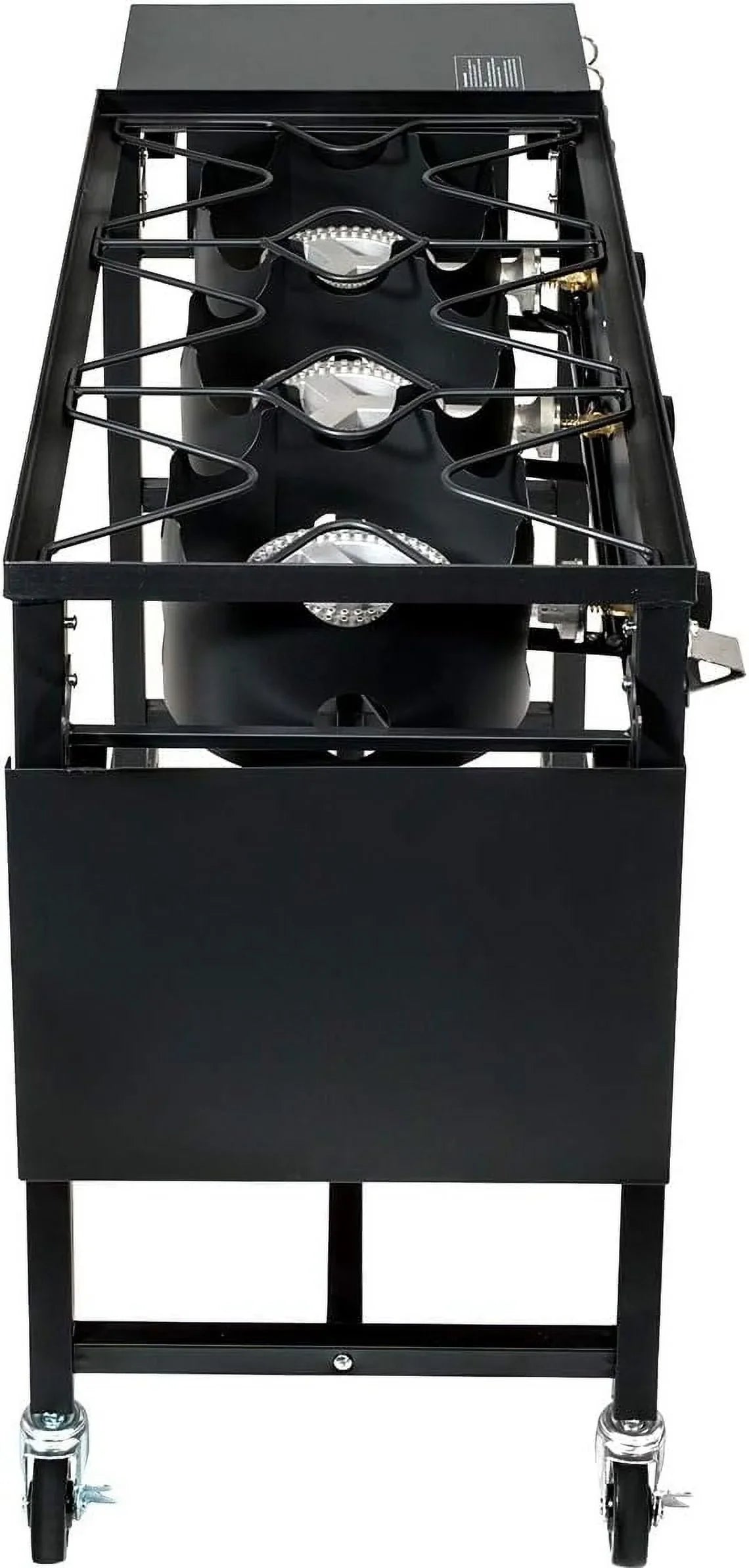 Portable Propane 87,000- Triple-Burner Outdoor Camp Stove Side Table Patio Cooking Wheel /Regulator 4 Hook Utensil Holder