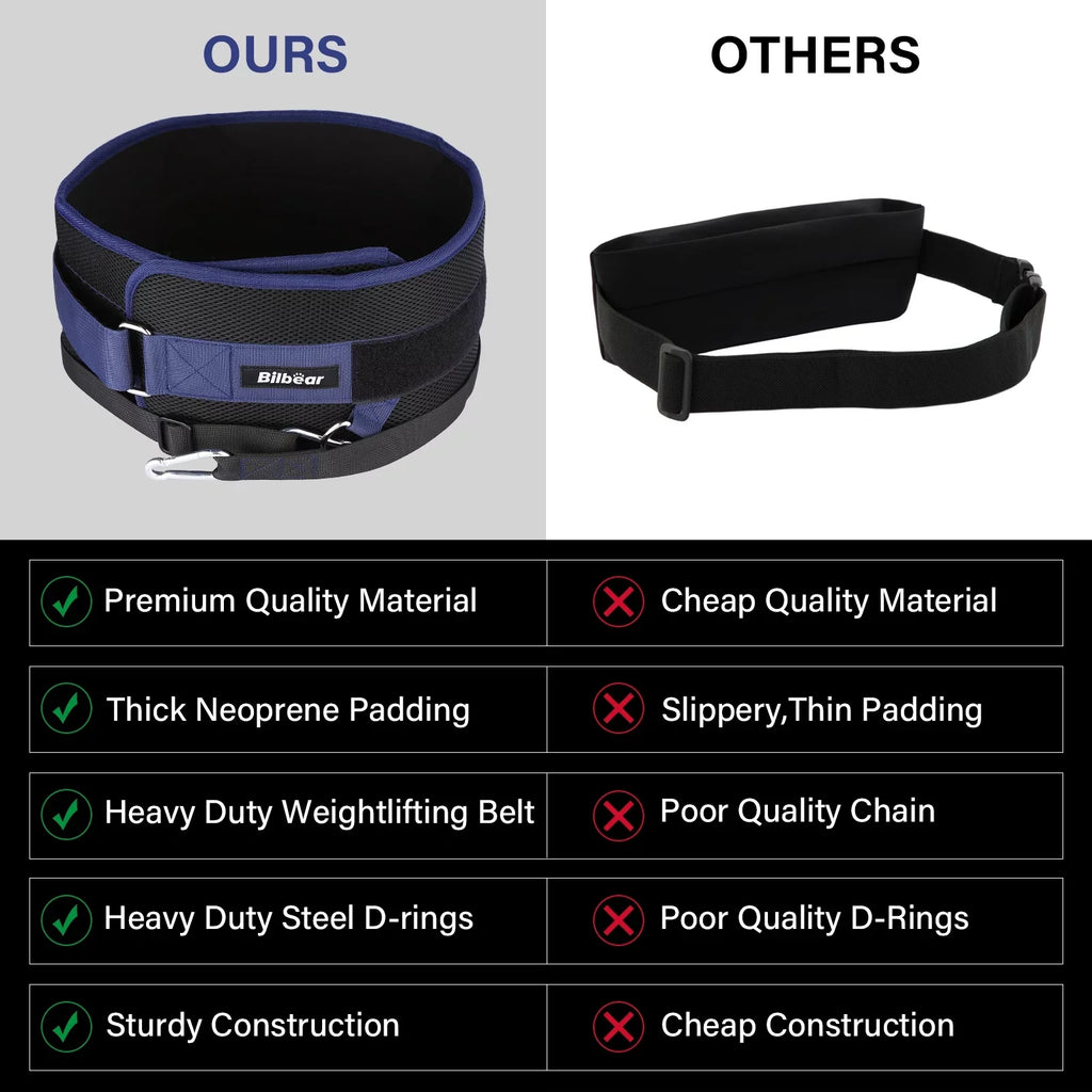 Bilbear Dip Belt for Weightlifting,Weight Belt for pulls up,with 39 inch Strap,Weight lifting strap 43 inch Adjustable,45-Angle Rings&2 Snap Hooks Comfort Dip Position