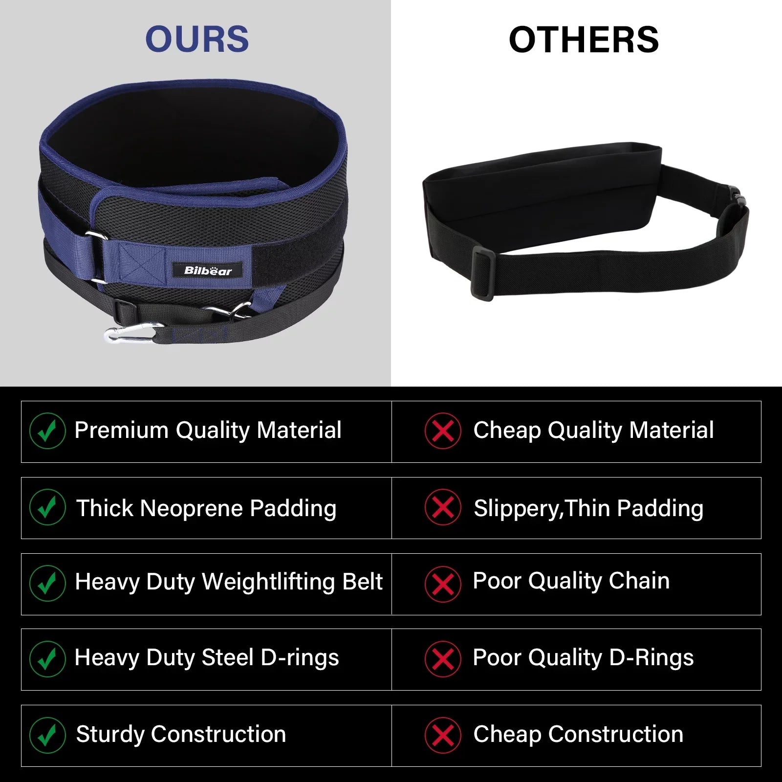 Bilbear Dip Belt for Weightlifting,Weight Belt for pulls up,with 39 inch Strap,Weight lifting strap 43 inch Adjustable,45-Angle Rings&2 Snap Hooks Comfort Dip Position
