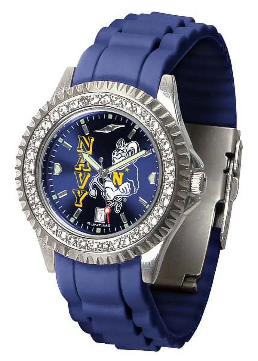 SunTime Women's Naval Academy Navy Watch Sparkle Bezel Silicone Band