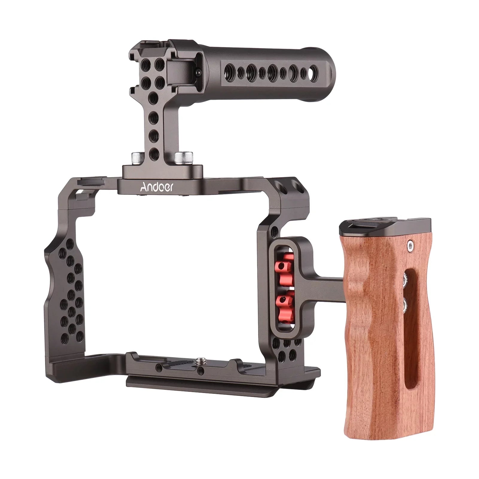 Andoer Aluminum Alloy Camera Cage Kit with Video Rig Handle Wooden Grip Replacement for Sony  /  /