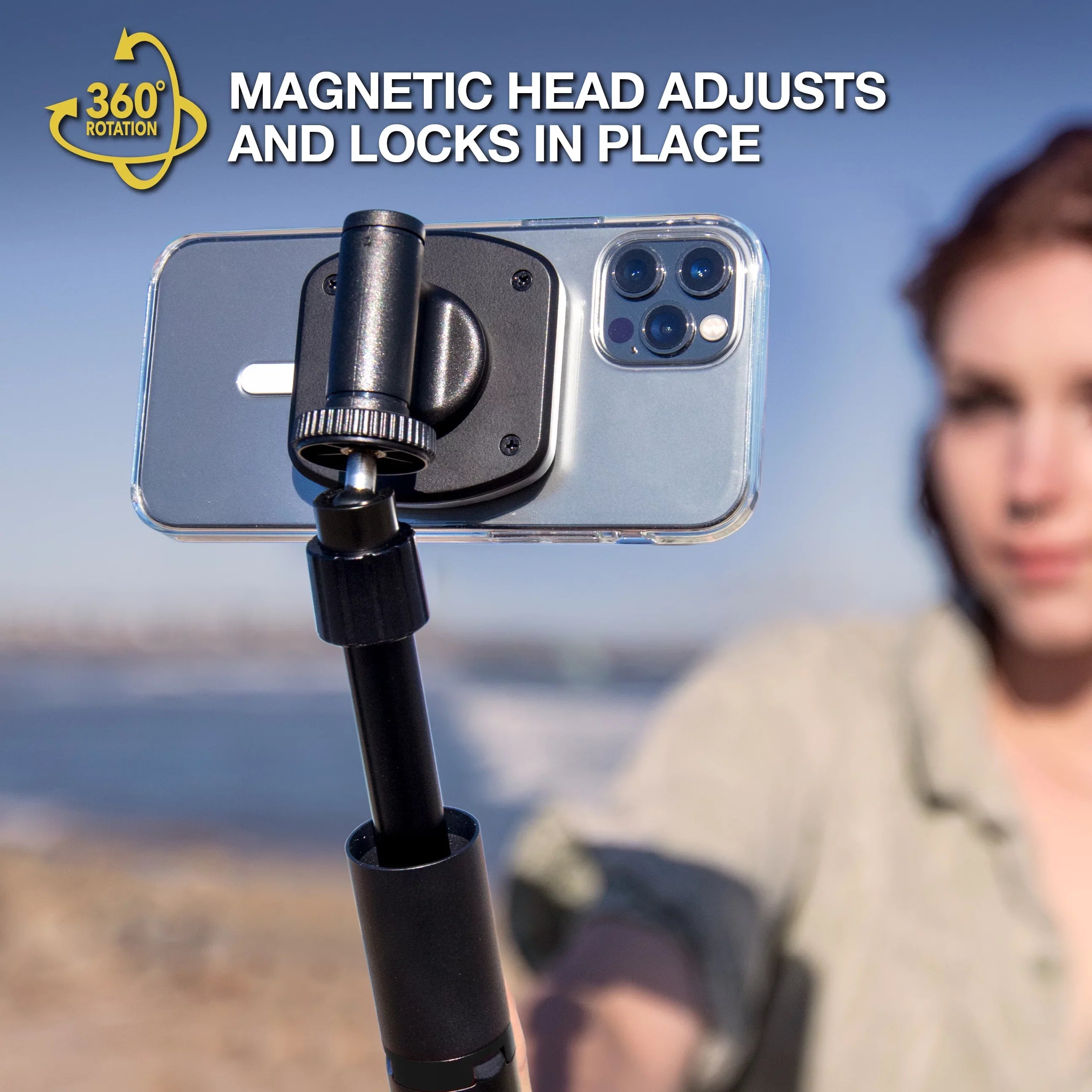 Scosche - MagicMount Pro 2 Tripod/Selfie Stick Phone Mount with Adjustable Arm, Black