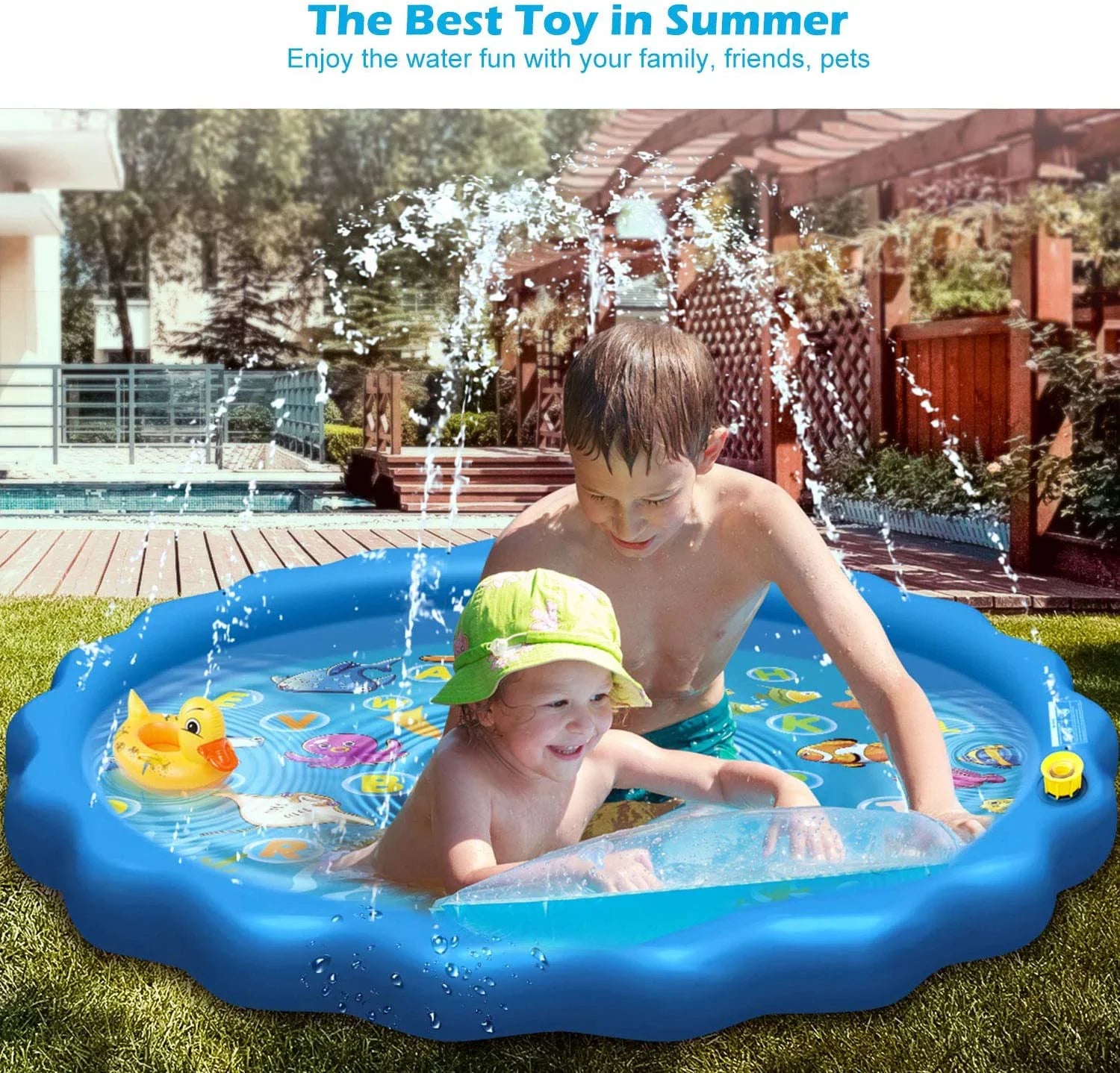 Sprinkle & Splash Play Mat - 68" Water Sprinkler, Kiddie Outdoor Outside Water Pool Toys for Toddlers Kids Children Infants Boys and Girls - Perfect Inflatable Outdoor Summer Water Toys Sprinkler pad