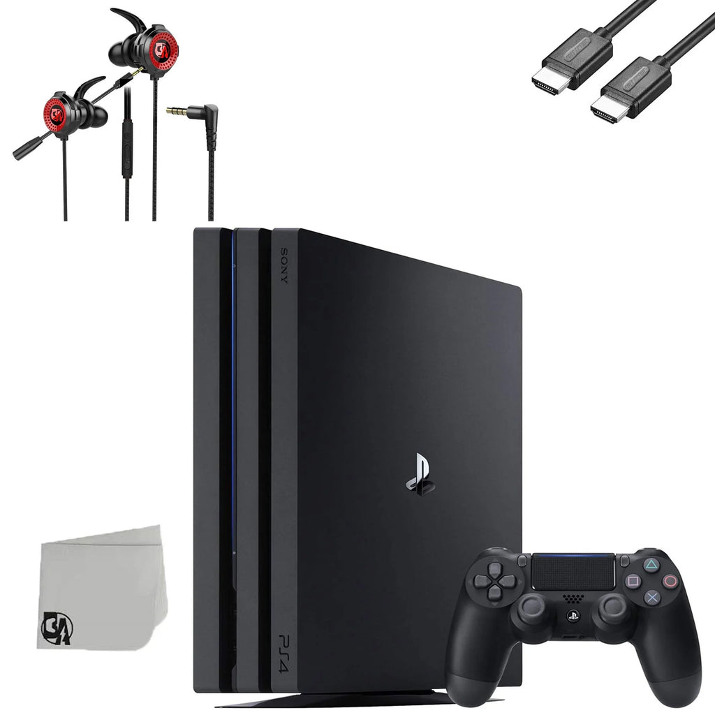 Sony PlayStation 4 Pro 1TB Black Gaming Console + - Earbuds With Microphone   Bundle Like New
