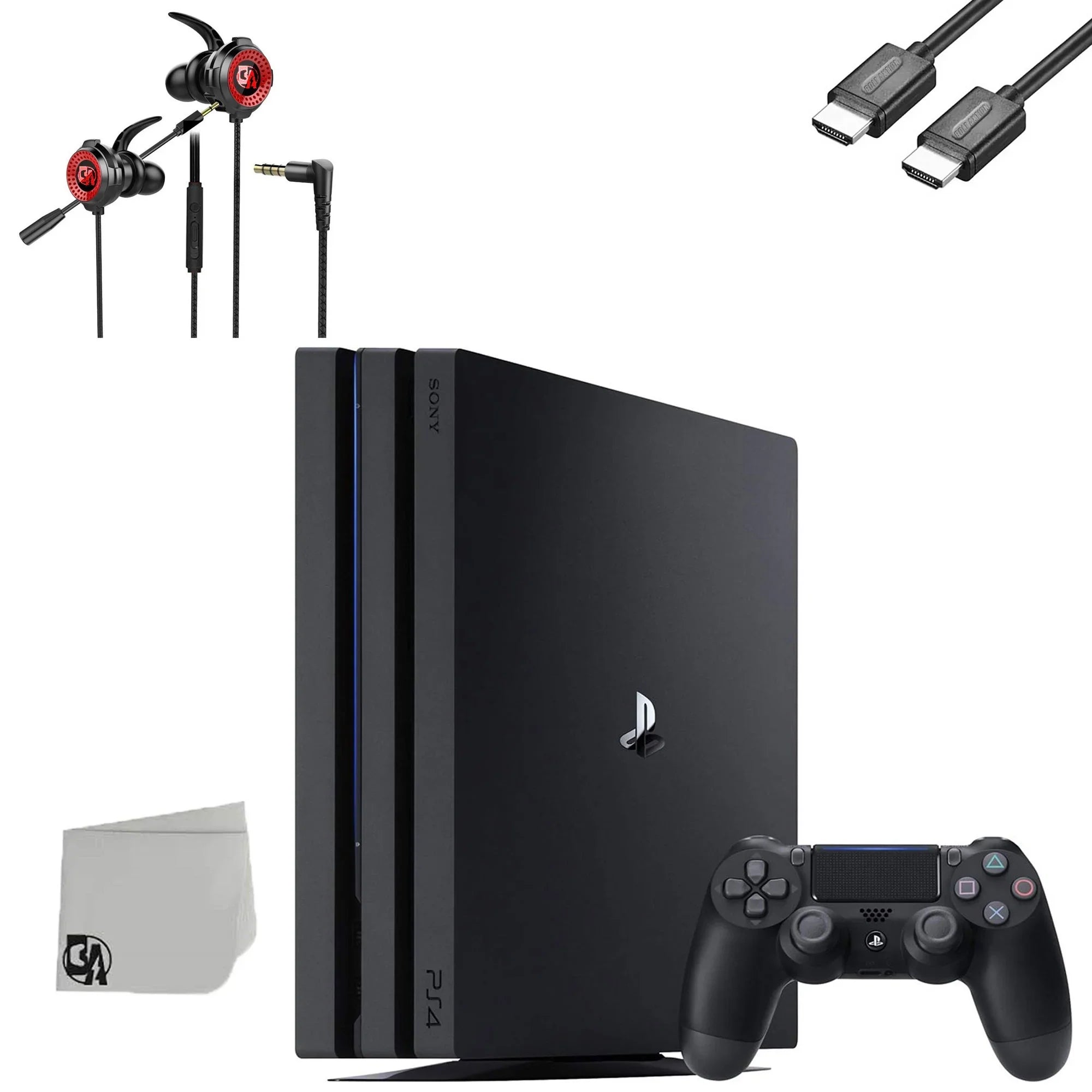 Sony PlayStation 4 Pro 1TB Black Gaming Console + - Earbuds With Microphone   Bundle Like New