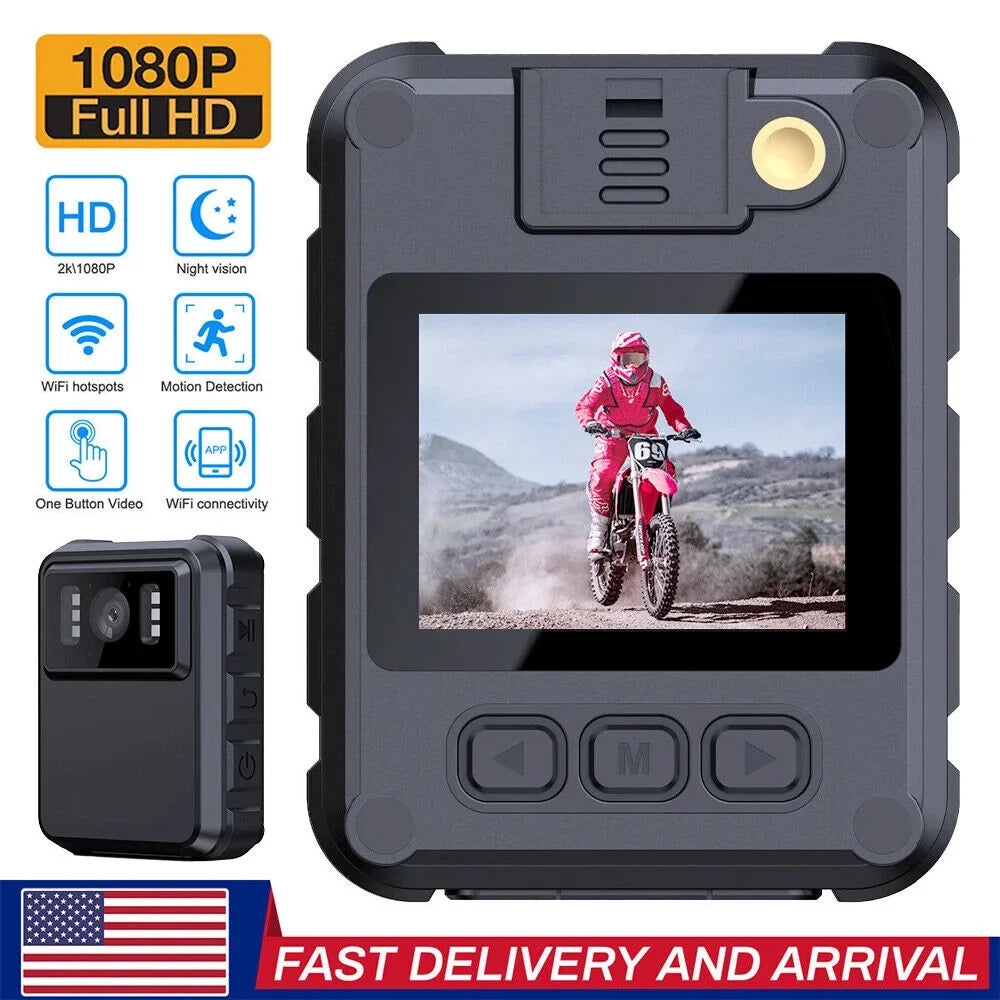 KingFurt 1080p & 2K  WiFi Action Cam with Night Vision - Outdoor Helmet Camcorder, Loop Recording, 2000mAh Battery - Black