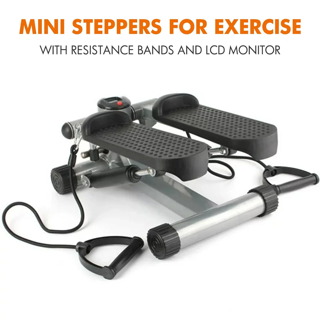 Stepper for Exercise, Stair Stepper Cardio Equipment with Resistance Bands, Mini Stepper Adjustable Stride Height Gray