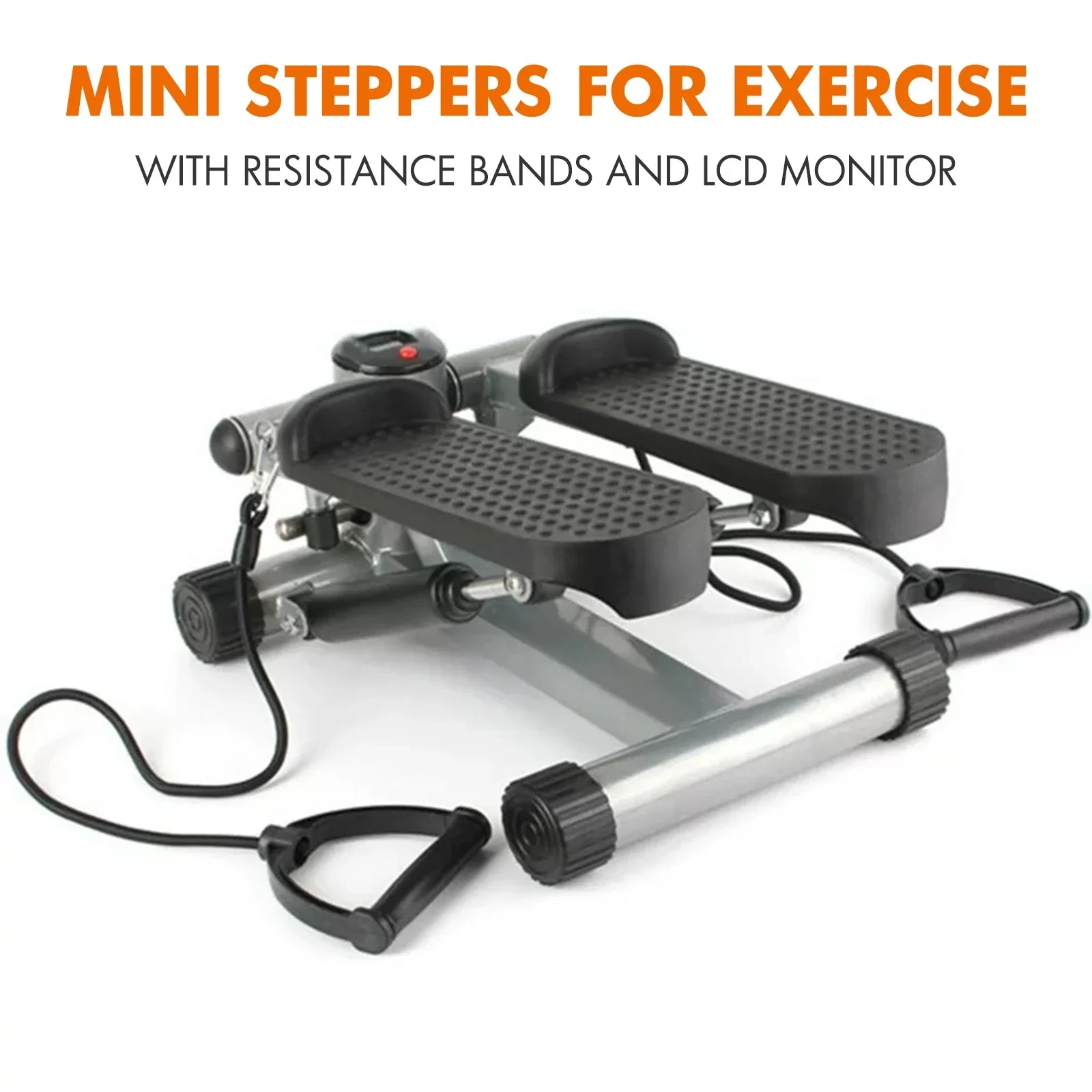 Stepper for Exercise, Stair Stepper Cardio Equipment with Resistance Bands, Mini Stepper Adjustable Stride Height Gray