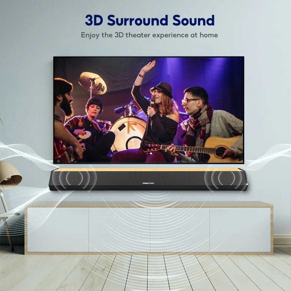 Soundbar 28-Inch 60W with -, Bluetooth 5.0, Optical Coaxial   Connection, 4 Speakers, 3 EQs, 110dB Surround Sound Bar Home Theater Audio Soundbar System for