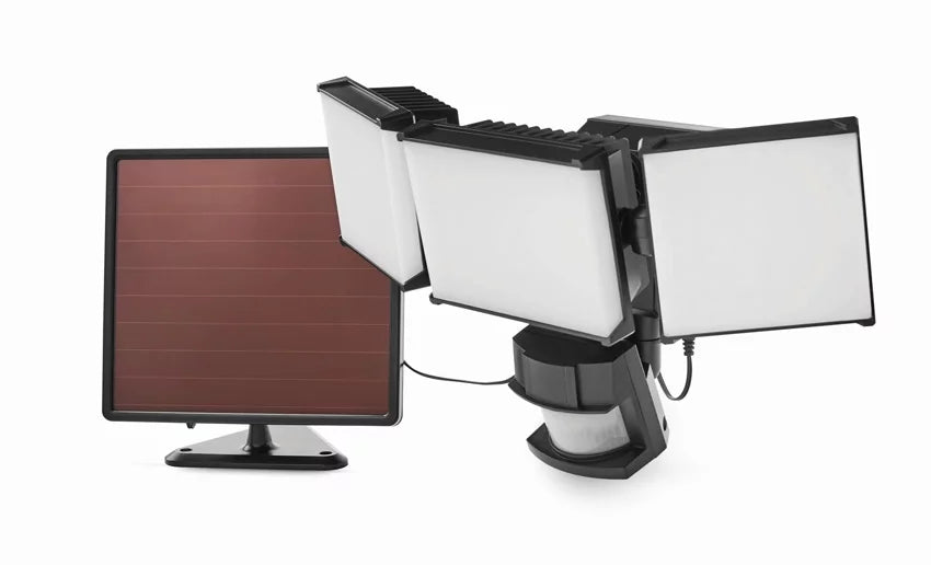 Hyper Tough Solar Three Head  Motion Sensing Security Flood Light, Outdoor, Black, 2000 Lumen