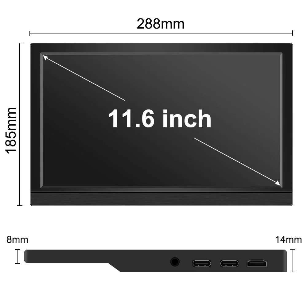 Protable Monitor 11.6 Inch 1366x768 60Hz TouchScreen Compture Monitor For  Gamer   Stick Switch Raspberry  Display