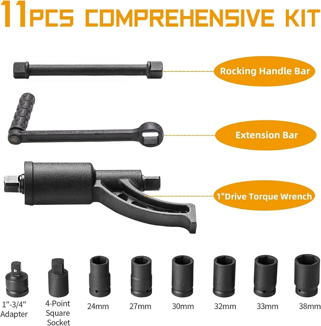RUseeN 1:64 Torque Multiplier Wrench Set - 1 Inch Drive Heavy Duty Torque Multiplier Wrench - 3,688 ft/lbs (4800 /) Labor Saving Lug Nut Wrench Set - Includes 8pc Socket Set (24-38MM)