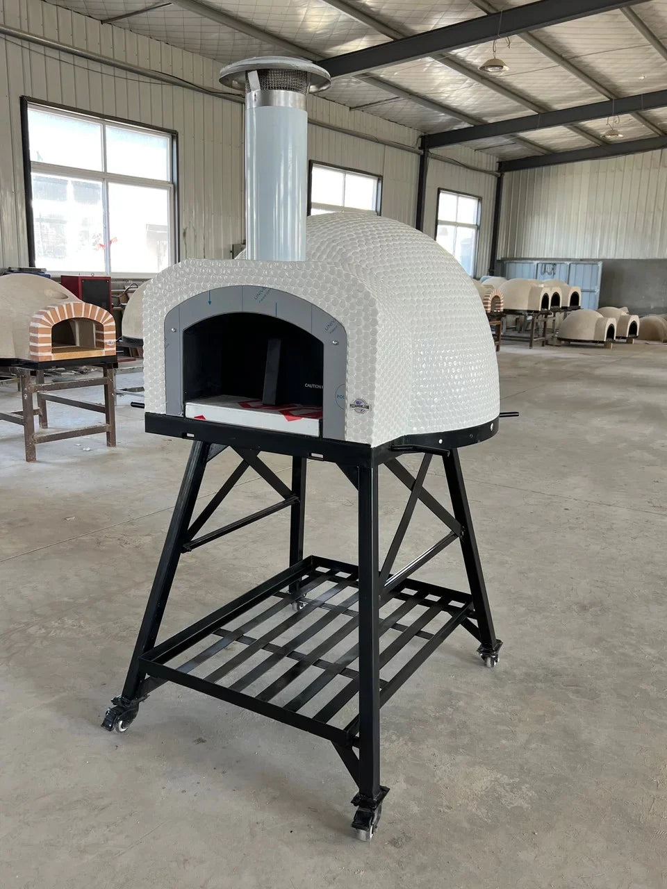 Tiled Cement Outdoor Pizza Oven / Clay Wood Fired Pizza Ovens with White Penny / Circle Mosaic Tiles -