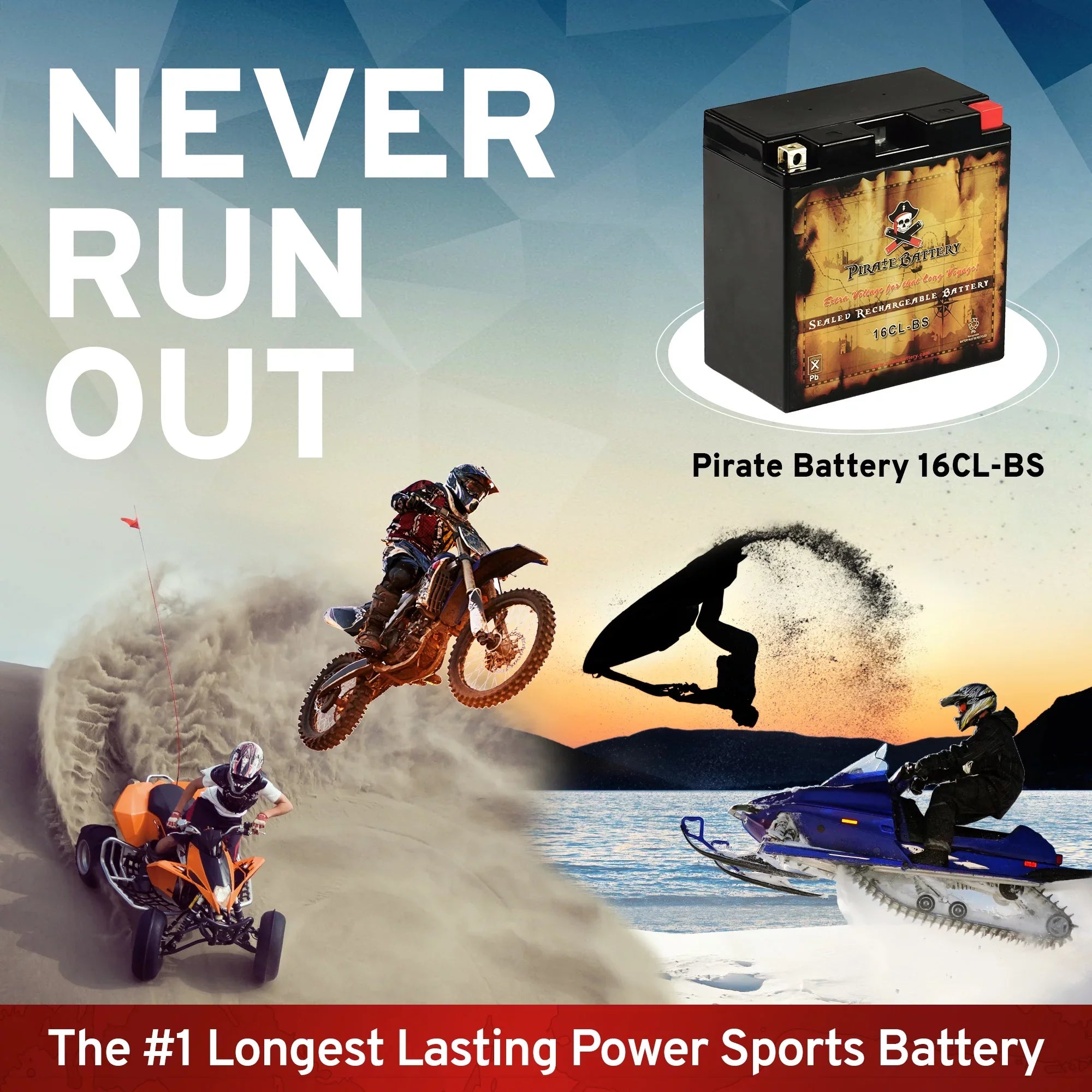 Pirate Battery Yb16cl-b (16cl-bs 12 Volts,19 Ah, 240 Cca) Jet Ski Battery for Brp Sea-doo All Other Models 1994