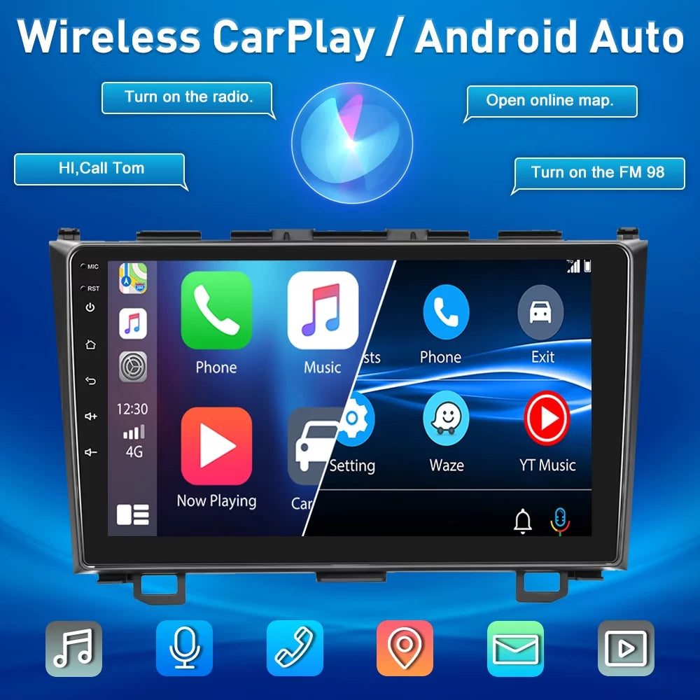 For Honda  2007-2011 9'' Touchscreen Car Stereo Radio Player Wireless Carplay Android Auto Mirror Link  1080P Android 12 Bluetooth     Hifi,  Backup Camera