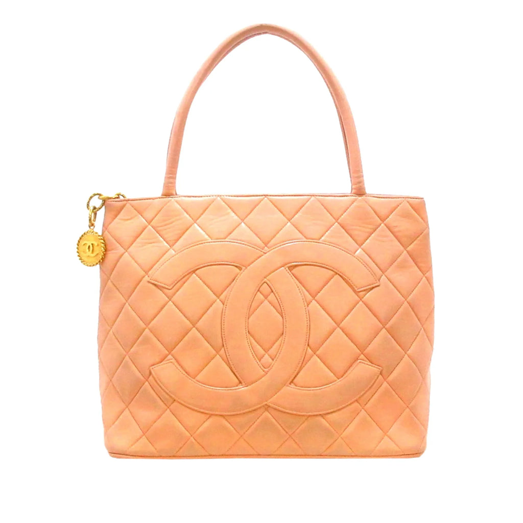 Pre-Owned Authenticated Chanel Lambskin Medallion Tote Leather Orange Tote Bag Women (Good)