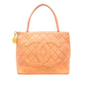 Pre-Owned Authenticated Chanel Lambskin Medallion Tote Leather Orange Tote Bag Women (Good)