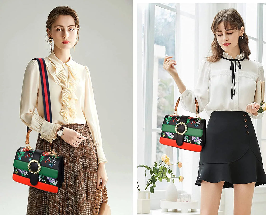 Asge Medium top handle bag with Bamboo Detachable wide shoulder strap crossbody bags for women Vintage Satchel Handbag Trendy Shoulder Bags