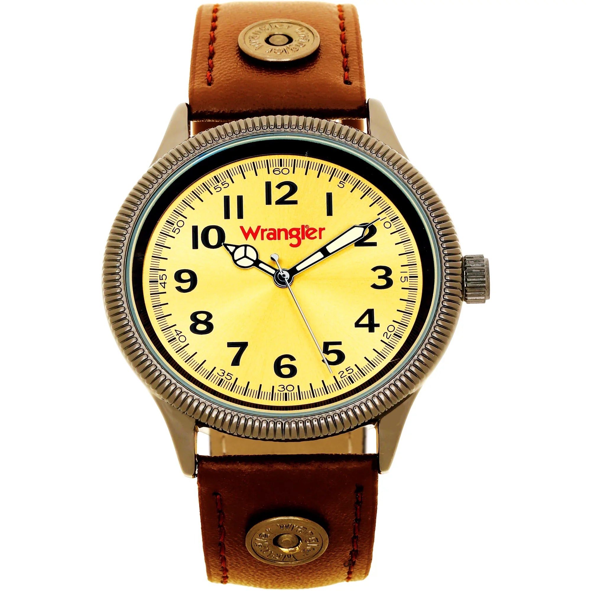 Wrangler 40mm Golden Sunburst Dial, Brown Strap Watch