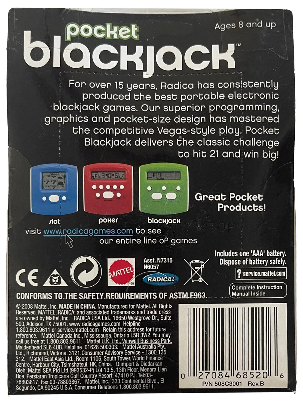Radica Pocket Sized Electronic Blackjack Game Handheld Black Jack