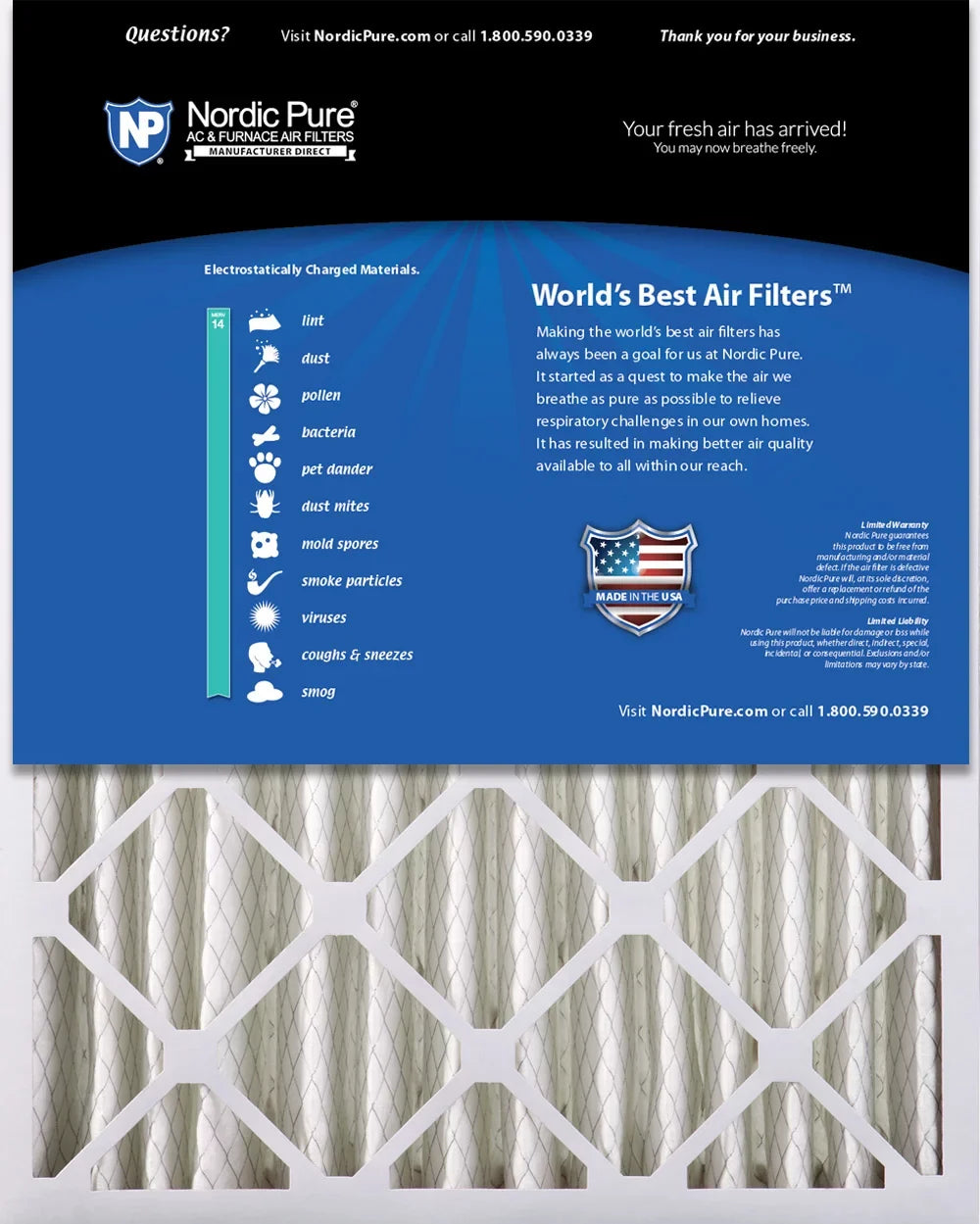 Nordic Pure 28x30x4 (3 5/8) Pleated  14 Air Filter 1 Pack