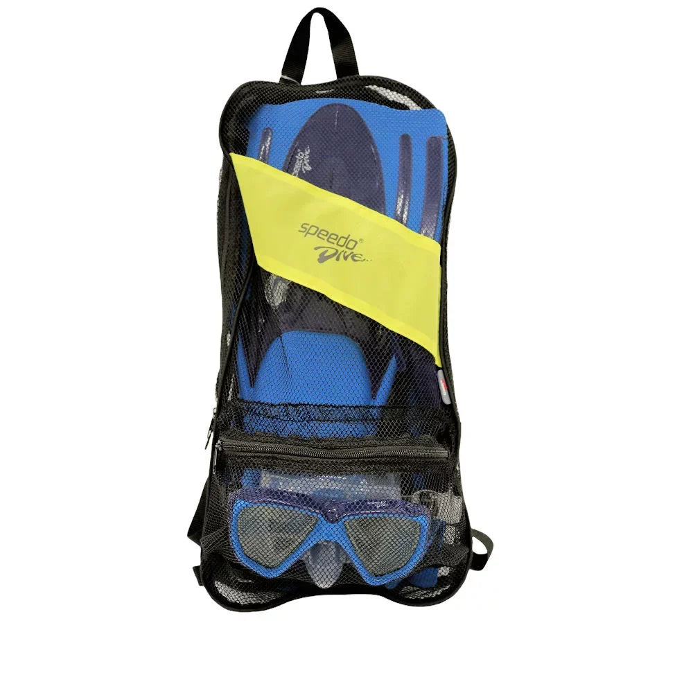 Speedo Adult Hydroscope Mask + Snorkel + Fin Set w/Carry Bag / Shoe Size 9-13