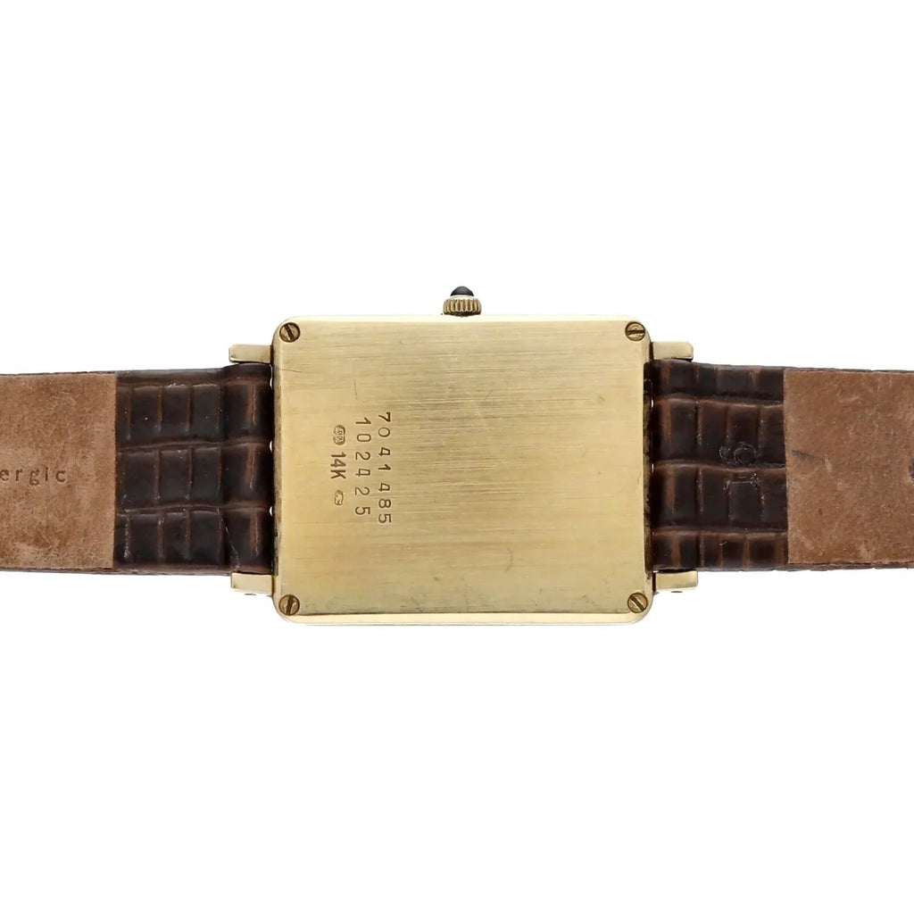 Movado 7041485 14k Yellow Gold White Roman Dial Tank Quartz Wrist Watch