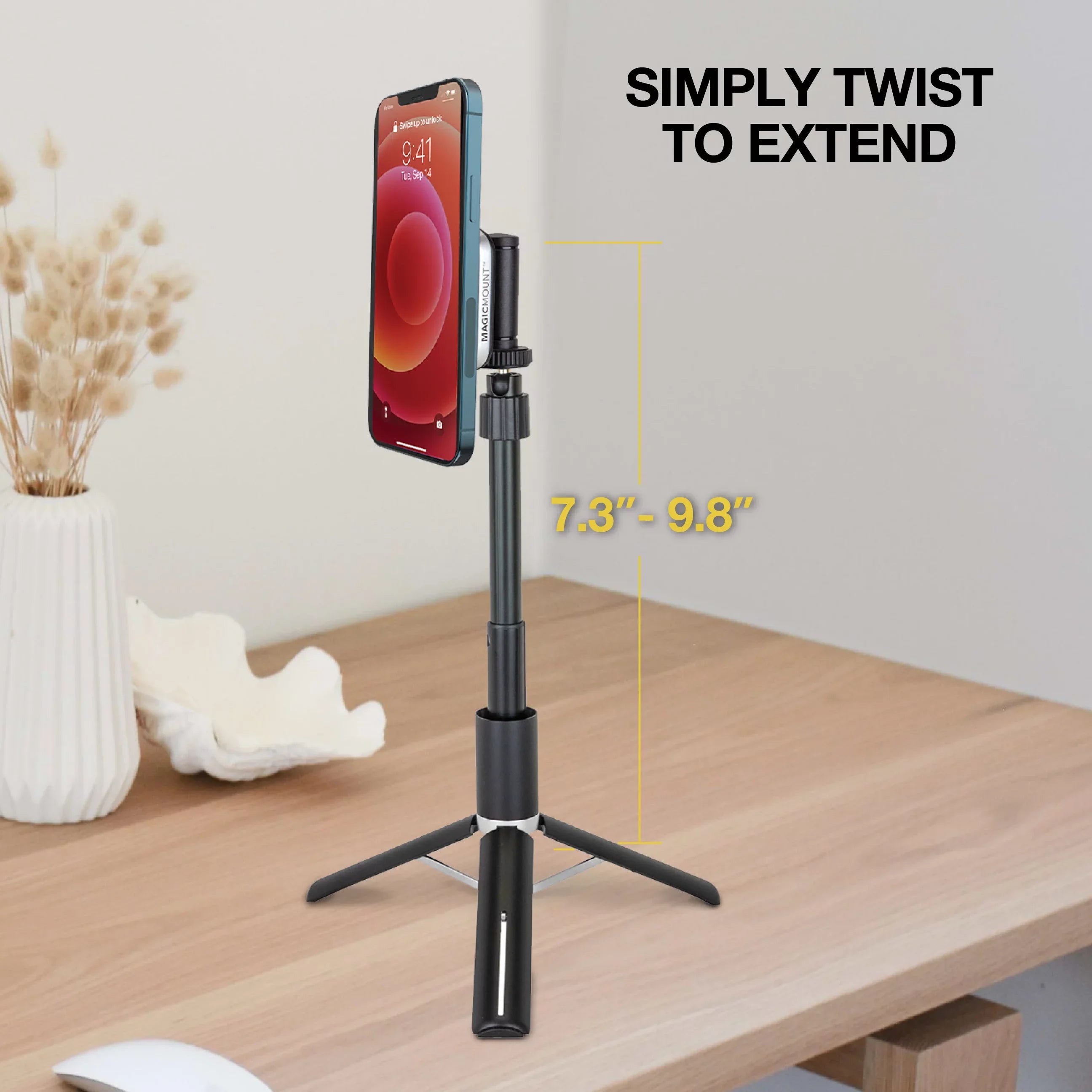 Scosche - MagicMount Pro 2 Tripod/Selfie Stick Phone Mount with Adjustable Arm, Black