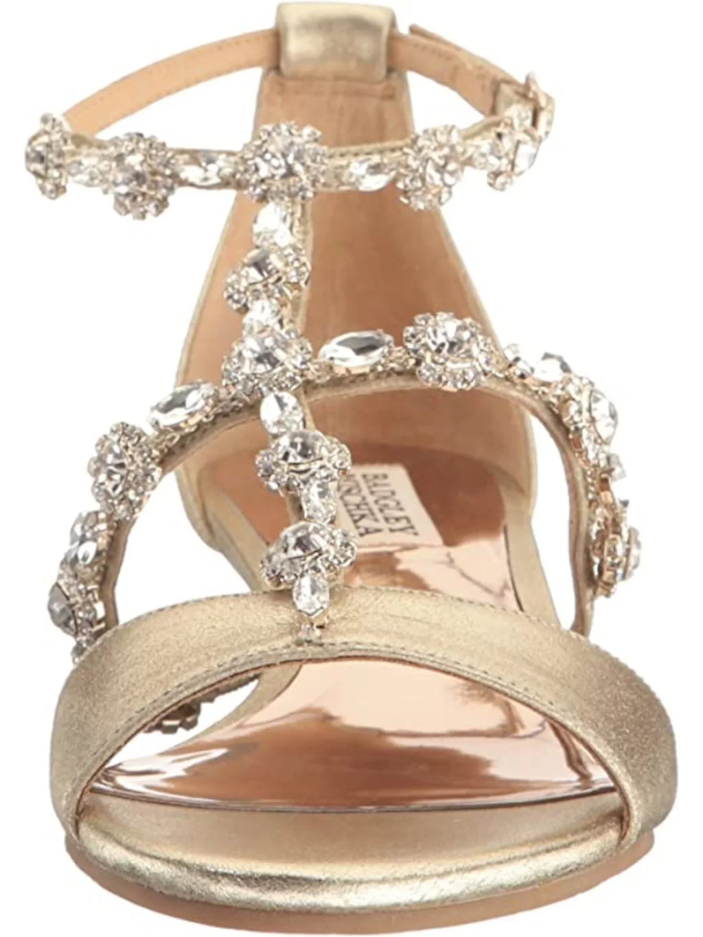 Womens Gold Ankle Strap Embellished Terry Wedge Buckle Leather Dress Sandals 9