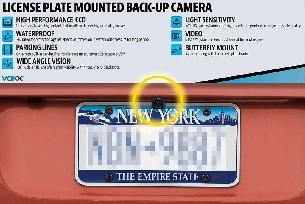 Voxx  Car Backup Camera 12-Pack Savings Bundle for Mobile Electronics Professionals. Wide Angle License-Plate Mounted Universal Rearview Cameras, Legal in All States, Parking Line Display Option