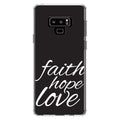 DistinctInk Clear Shockproof Hybrid Case for Samsung Galaxy Note 9 -  Bumper, Acrylic Back, Tempered Glass Screen Protector - Faith / Hope / Love - Black & White - Christ