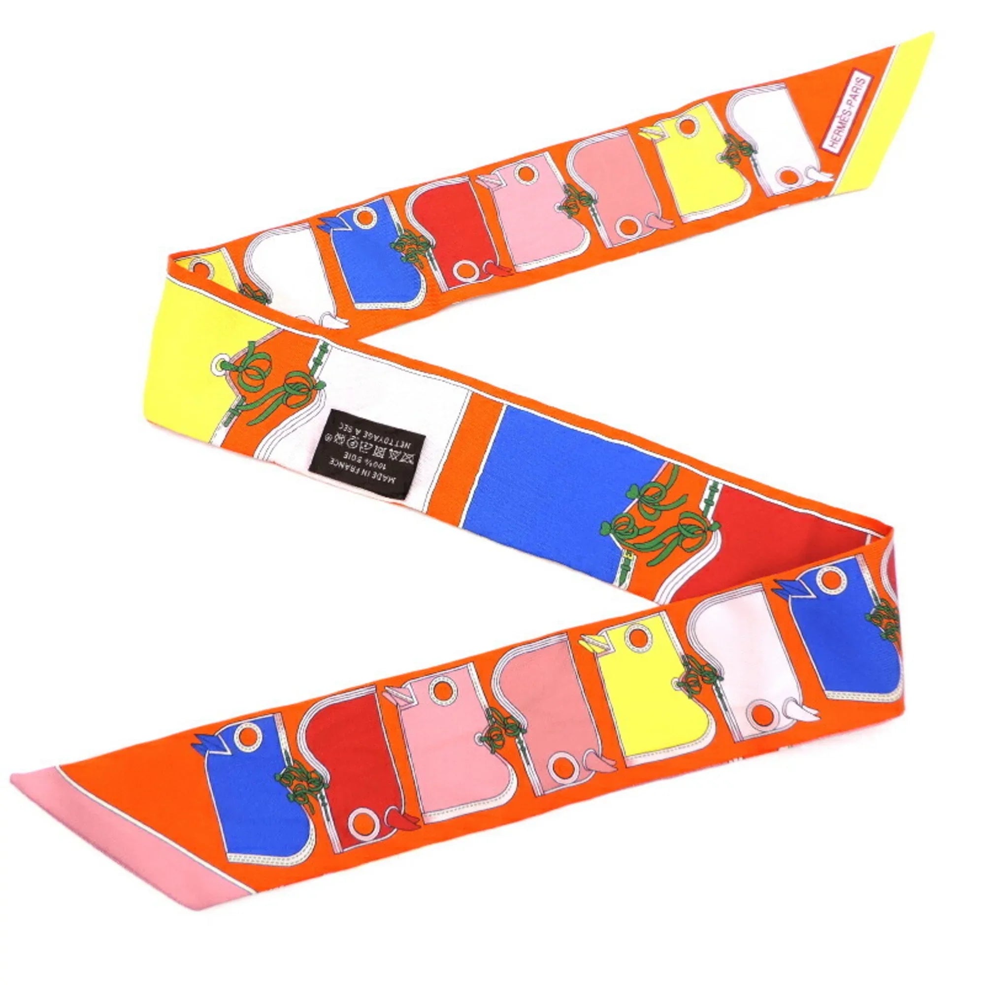 Pre-Owned Hermes Twilly Camails Women's Scarf Muffler 100% Silk Orange (Good)