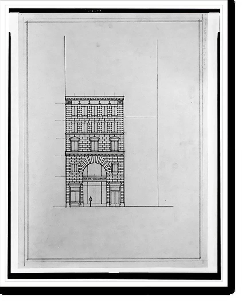 Historic Framed Print, [Two office buildings for .. Saul (15th Street, .., Washington, ..). Front elevation], 17-7/8" x 21-7/8"